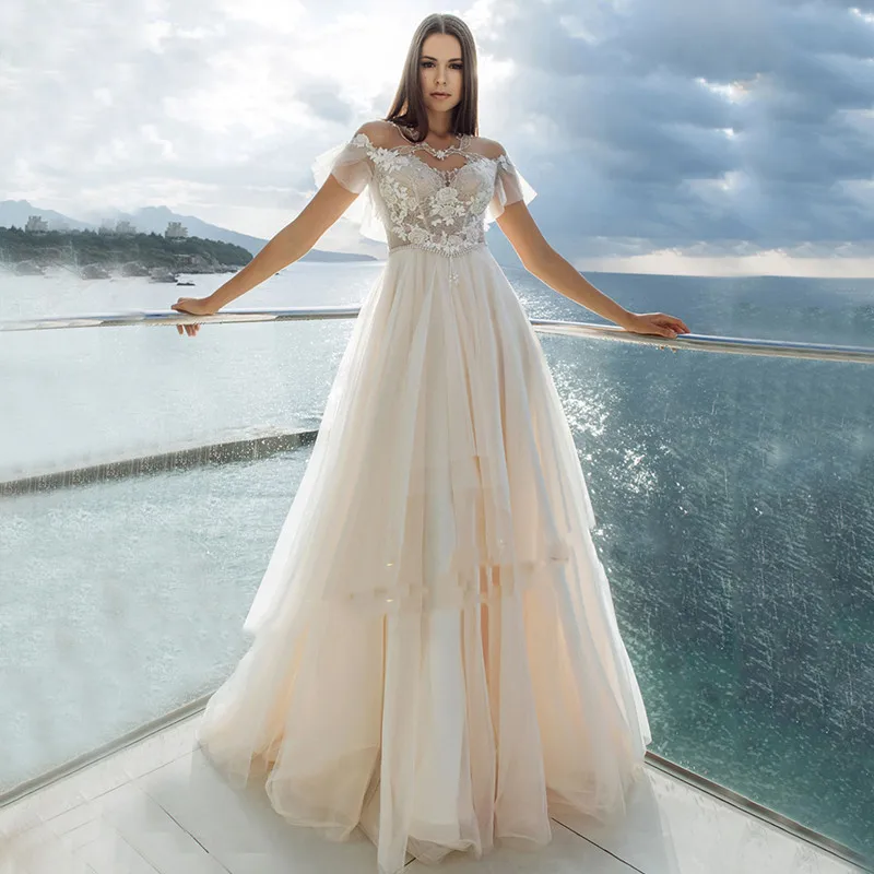 

Женское пляжное свадебное платье, изысканная аппликация, винтажное бальное платье до пола с открытой спиной, лето 2022
