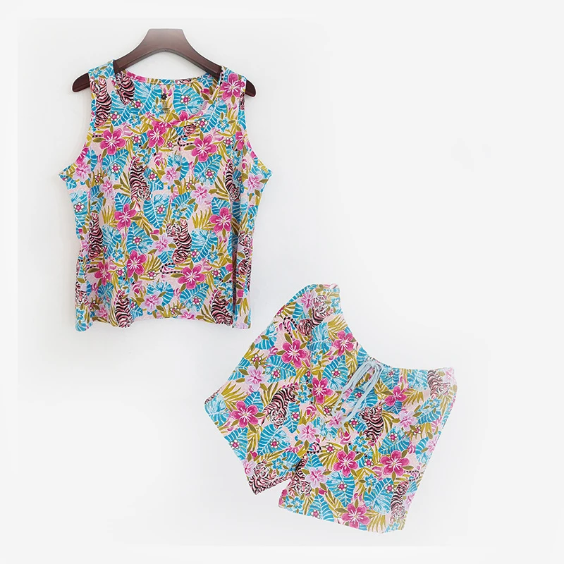 

Пижама женская без рукавов, домашняя одежда из хлопка, ночная рубашка с мультяшным принтом, лето