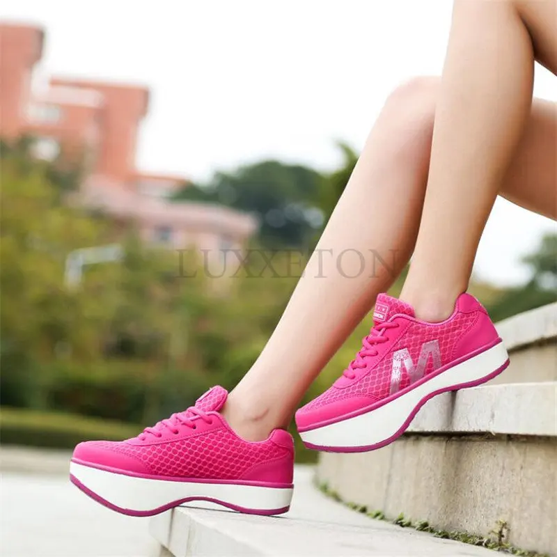 Women Vulcanized Shoes Fashion Slimming  Ultra Breathable Mesh Leather Casual  Negative Heel Sneakers Zapatillas Mujer