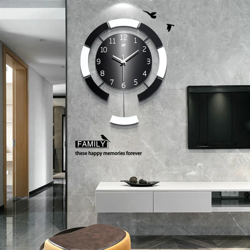 

60X50cm Large Nordic Swinging Wall Clock Modern Design Wood Living Room Wall Watch horologe Silent Home Decor Hanging Clocks