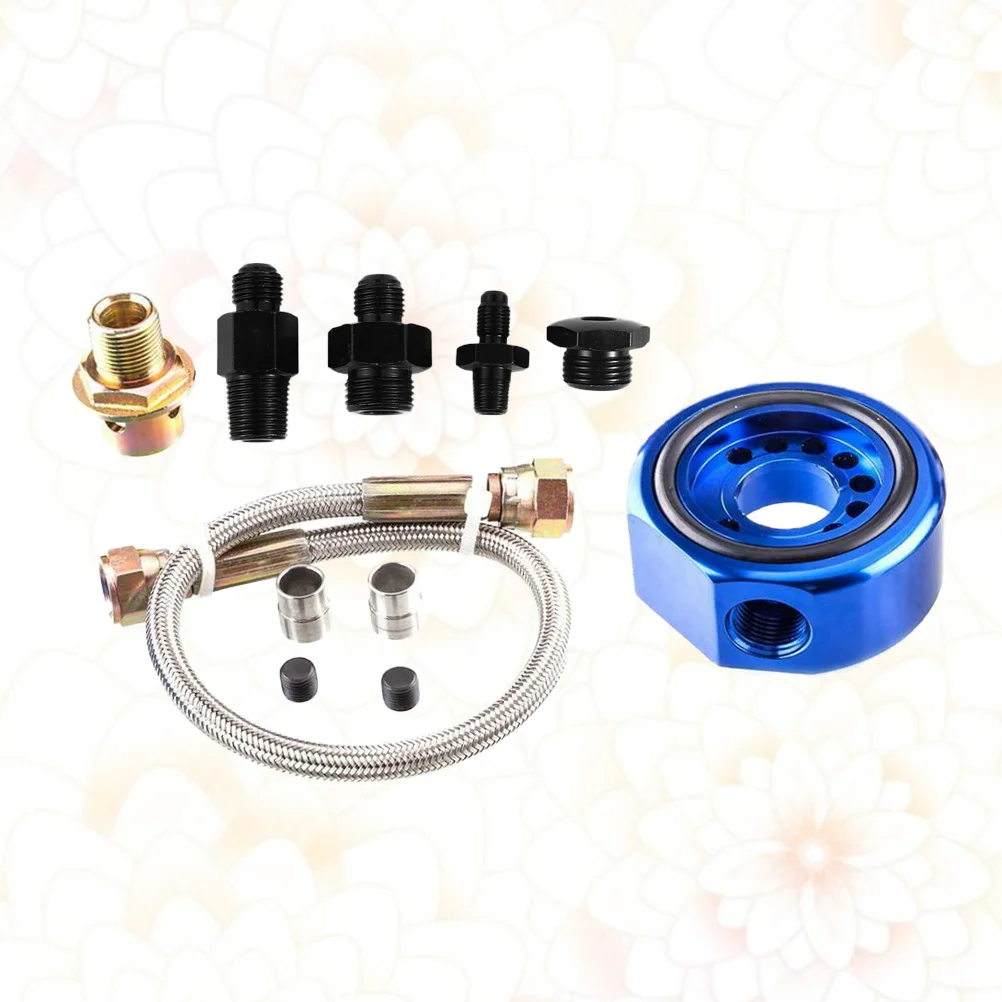 

11pcs Oil Cooler Aluminum Blue Oil Cooler Cooling Filter Oil Temp Gauge Adapter for Vehicle Truck