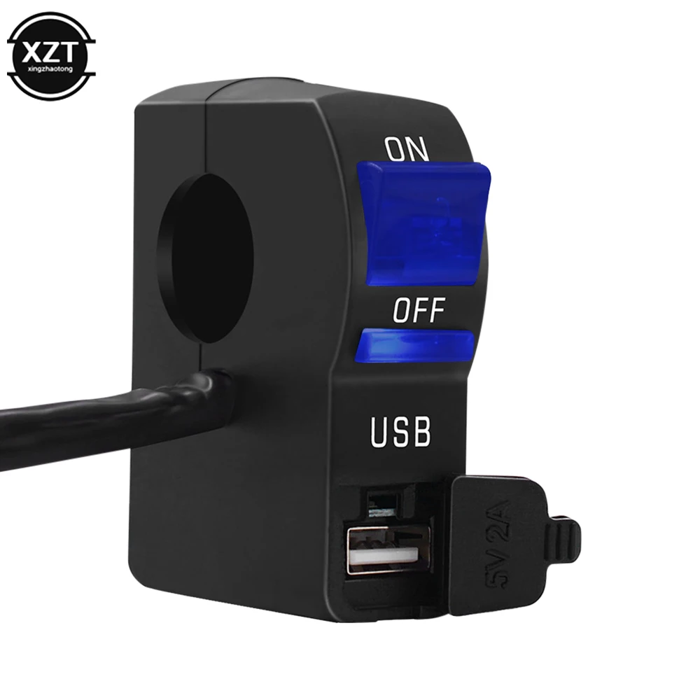 

12 В постоянного тока, мотоциклетные фары, прозрачный переключатель, светодиодный индикатор, крепление на руль мотоцикла, USB-зарядное устройство для телефона с переключателем, новинка