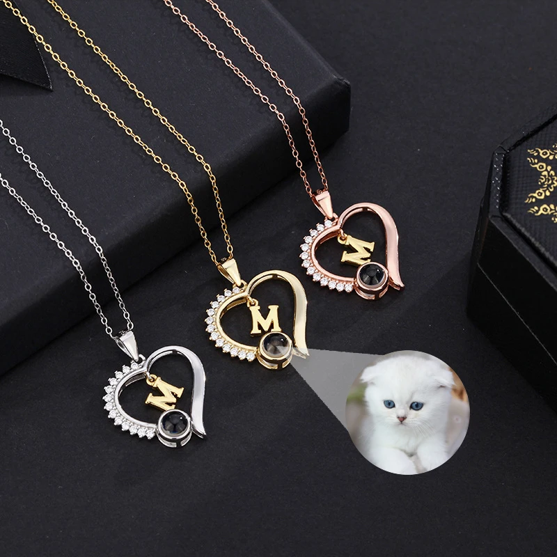 Photos Projection Necklace for Women 925 Sterling Silver Heart Letter Pendant Christmas Day Gift Custom Jewelry Zircon