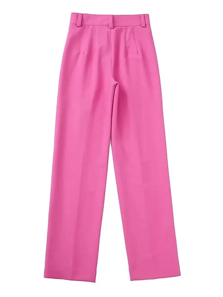 Брюки женские фуксия с высокой талией и прямыми штанинами |