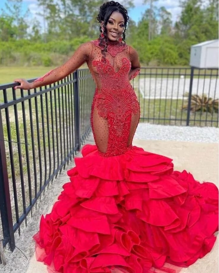 Красное платье-Русалка из двух предметов для выпускного вечера роскошное