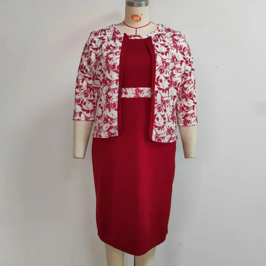 Plus Size African Style Floral Print Office Ladies Coat and Dress Suit For Women
