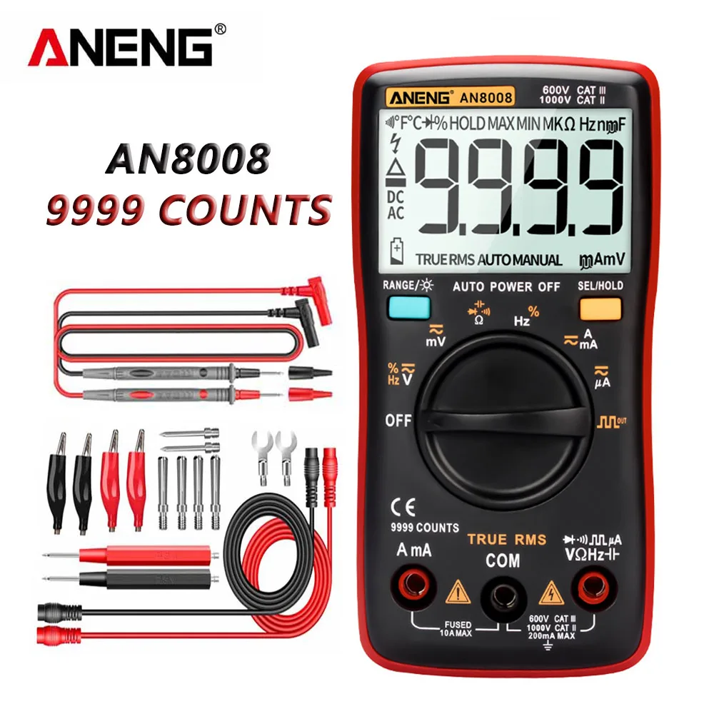 

ANENG AN8008 9999 Counts Digital Professional AC/DC Voltage Current Multimeter Transistor Ohm Auto Electrical True RMS Tester