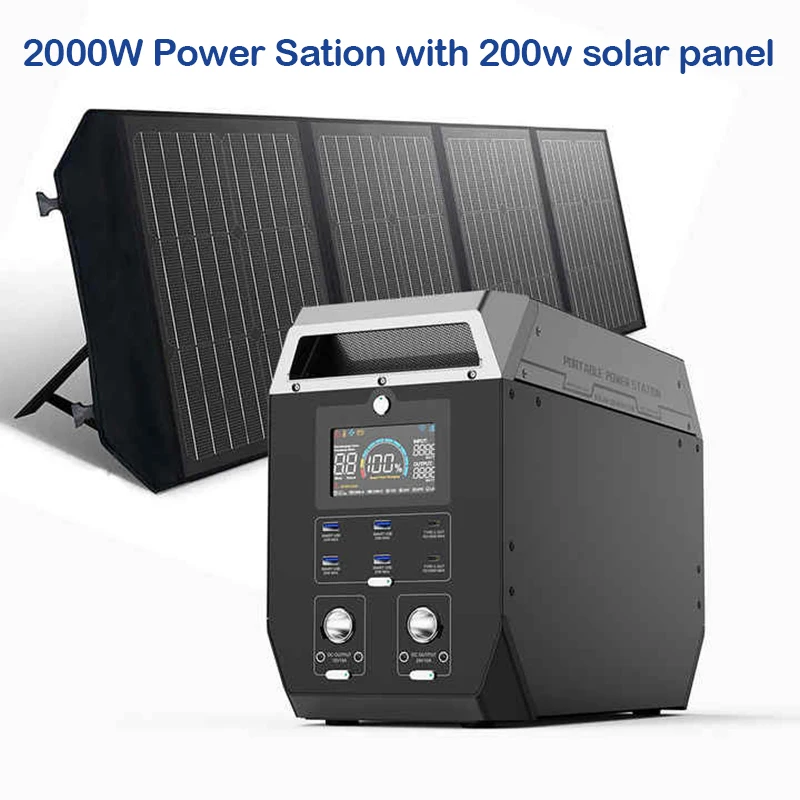 

2000W Portable Power Station With 200W Solar Panel Lifepo4 18650 Battery 640000mAh Capacity 3000+ Times Life Cycles Fast Charge