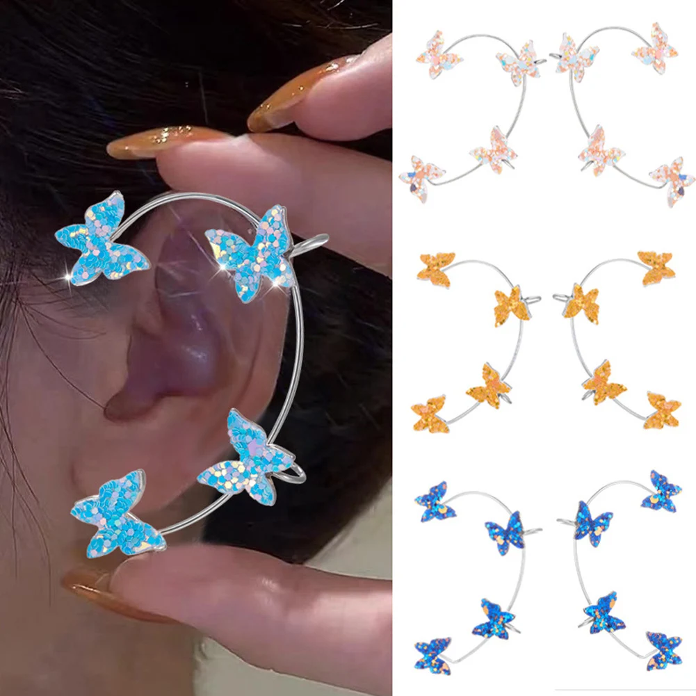 

2022 New Fashion Multicolor Butterfly Ear Clip Earrings For Women Zircon Luminous Paillette Non Piercing Earrings Jewelry Gifts