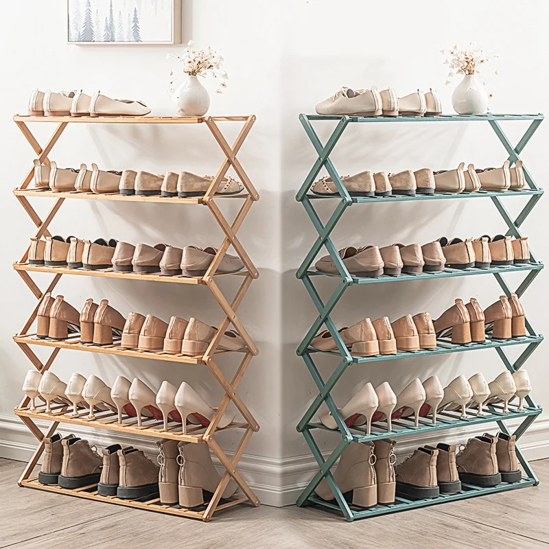 

Simple Multi-layer Shoe Shelf Door Dustproof Bamboo Shoe Organizer Folding Free Installation Dormitory For Shoes Storage
