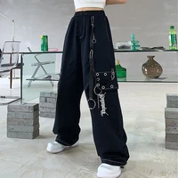 harajuku bunch pants gothic punk oversized pants chain pockets high waist street hip hop pants wide leg casual y2k clothing