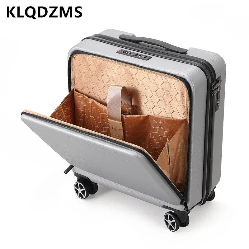 

Высококачественный чемодан KLQDZMS 18 дюймов, маленькая Передняя открытая тележка, деловой ящик для девочек с колесами, чемодан на колесиках