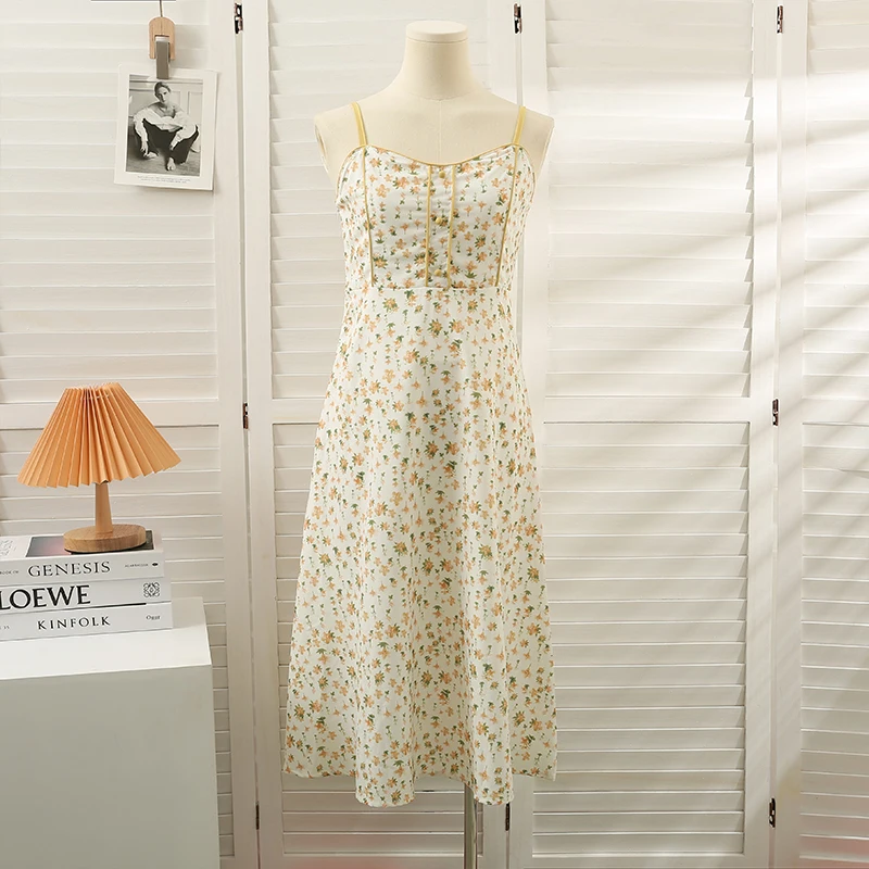 

Женское платье на бретельках с цветочным принтом, лето 2022