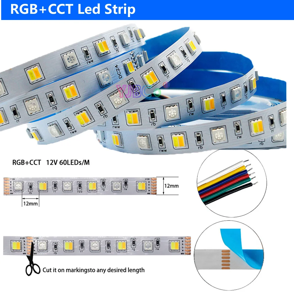 5M SMD 5050 RGB Светодиодная лента 60 светодиодов/м DC 12 В 24 RGBCCT RGBW RGBWW Теплый белый/белый