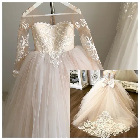 White Flower Girl Dress Pearl Lace Princess Dress for Girl Sleeveless First Communion Dresses Child Wedding Party Dress