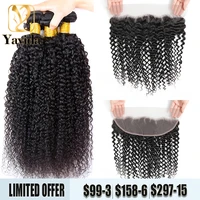 curly hair bundles with frontal malaysian kinky curly with frontal 13x4 transparent lace frontal pre plucked hairline for women