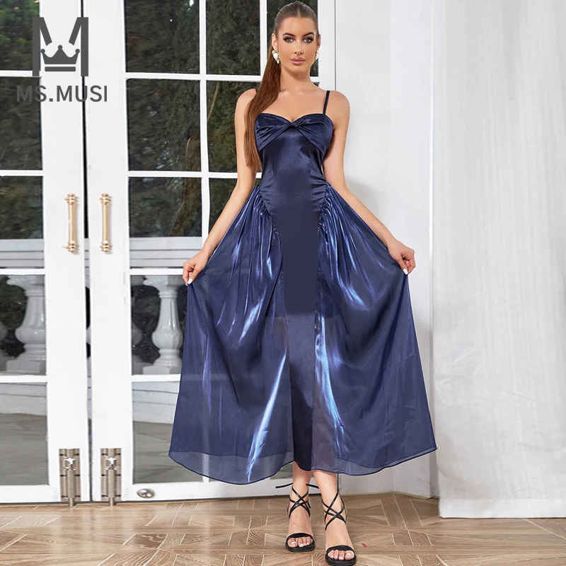 

Новинка 2023, модное женское сексуальное ДРАПИРОВАННОЕ кружевное платье MSMUSI без рукавов с открытой спиной и бантом, облегающее длинное платье в стиле ретро