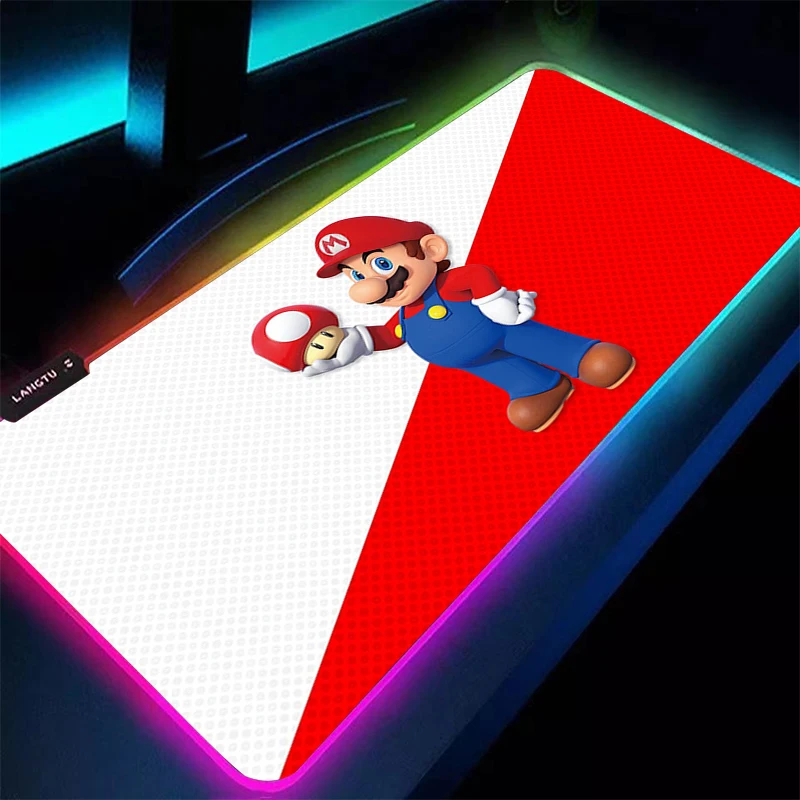Фото Коврик для мыши RGB M-Mario 90x40 см с подсветкой, игровые аксессуары, компьютерный скоростной мини-клавиатурный коврик для геймеров, светодиодный настольный коврик с обработанными краями №2