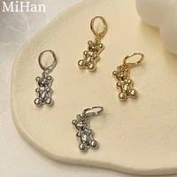 mihan fashion jewelry little bear earrings new trend hot selling cute gold color silver plated drop earrings for girl lady gifts