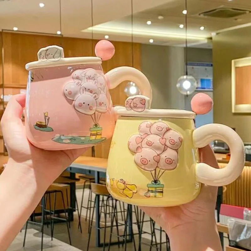

Creative Relief Cartoon Animal Girl Coffee Mug Breakfast Milk Mug Office Handgrip Water Cup Kitchen Drinkware 400ml