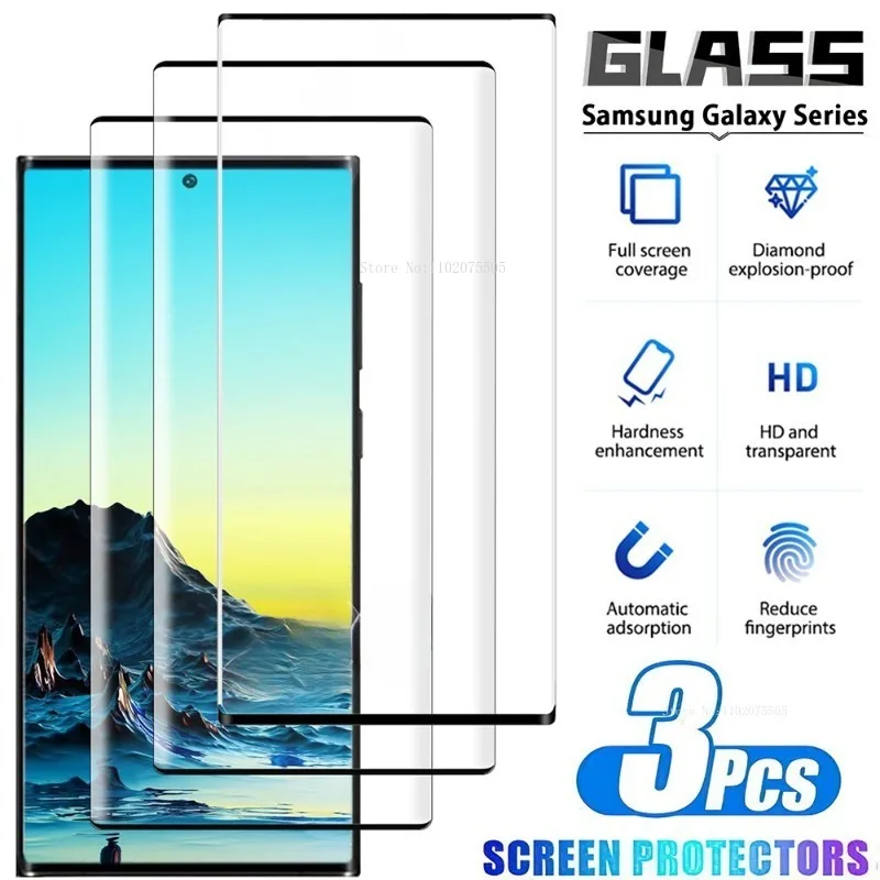 Закаленное стекло с полным покрытием для Samsung Galaxy S24 Ultra Plus 3 шт. Защита экрана S23 S22