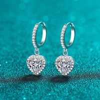 trendy 925 sterling silver 1ct d color vvs1 heart moissanite clip earrings for women plated platinum diamond earrings pas test