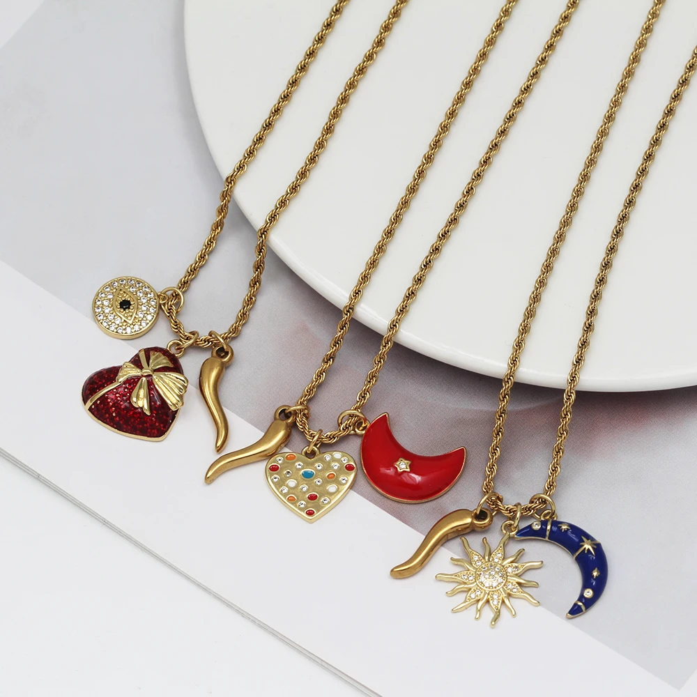 EVIL EYE металлическая веревочная цепочка ожерелье сердце перец луна турецкое с