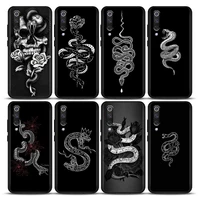 phone case for xiaomi mi a2 8 9 se 9t 10 10t 10s cc9 cc9e note 10 lite pro 5g soft silicone case cover snake black rose skeleton