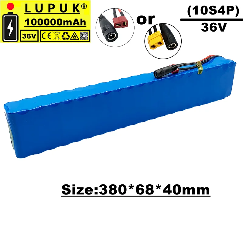 

Lupuk-36v lithium ion battery pack, 10s4p, 800W, 100Ah, built-in BMS, t plug or XT60, suitable for bicycles and electric cars