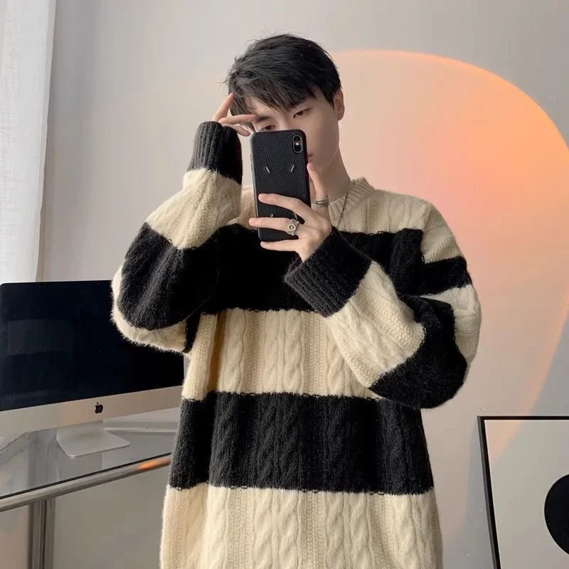 Осень-зима 2023 мужской модный вязаный свитер с круглым вырезом лоскутные