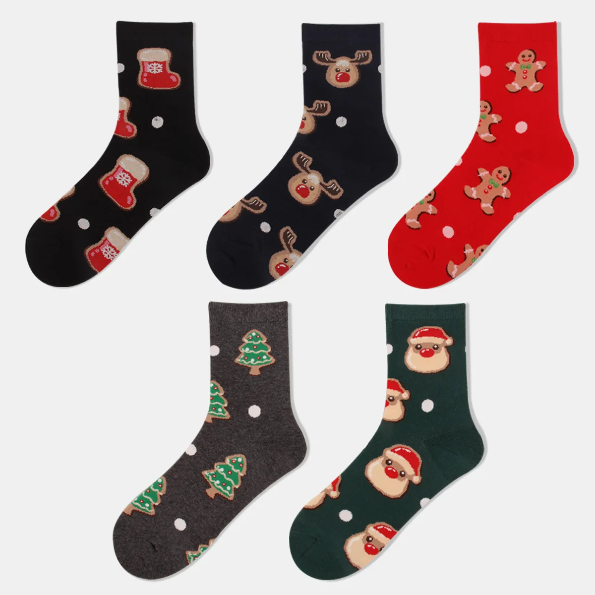 

12 Pairs of Medium Tube Sweat-absorbing Cartoon Santa Claus Christmas Tree Cotton Socks Cute Adult Christmas Socks