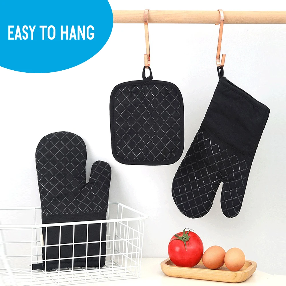 

Oven Mitts and Pot Holders 4pcs Set Heat Resistant Oven Gloves and Hot Pads Potholders for Home BBQ Kitchen Baking Cooking