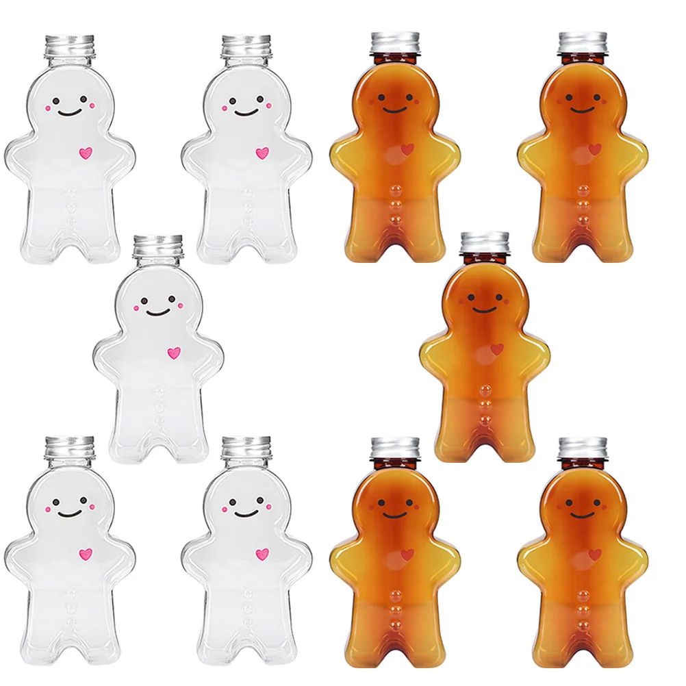 

500/700ml Christmas Gingerbread Man Water Bottles Transparent Plastic Beverage Juice Bottles Yogurt Candy Jars Gifts