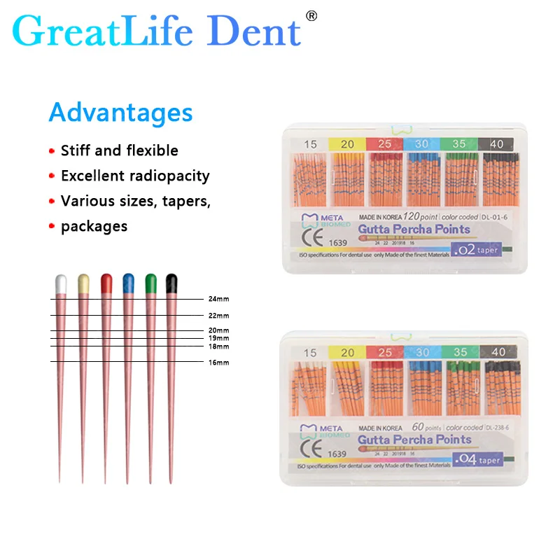 GreatLife Dent 10 упаковок/лот конус 0 2/0 4/0 6 размер 15/20/25/30/35/40 стоматологические точки Gutta