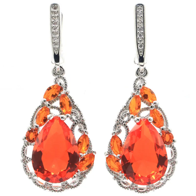 44x15 мм Красивые 7,7 г оранжевые бриллиантовые синие аквамариновые белые CZ женские серебряные серьги для помолвки