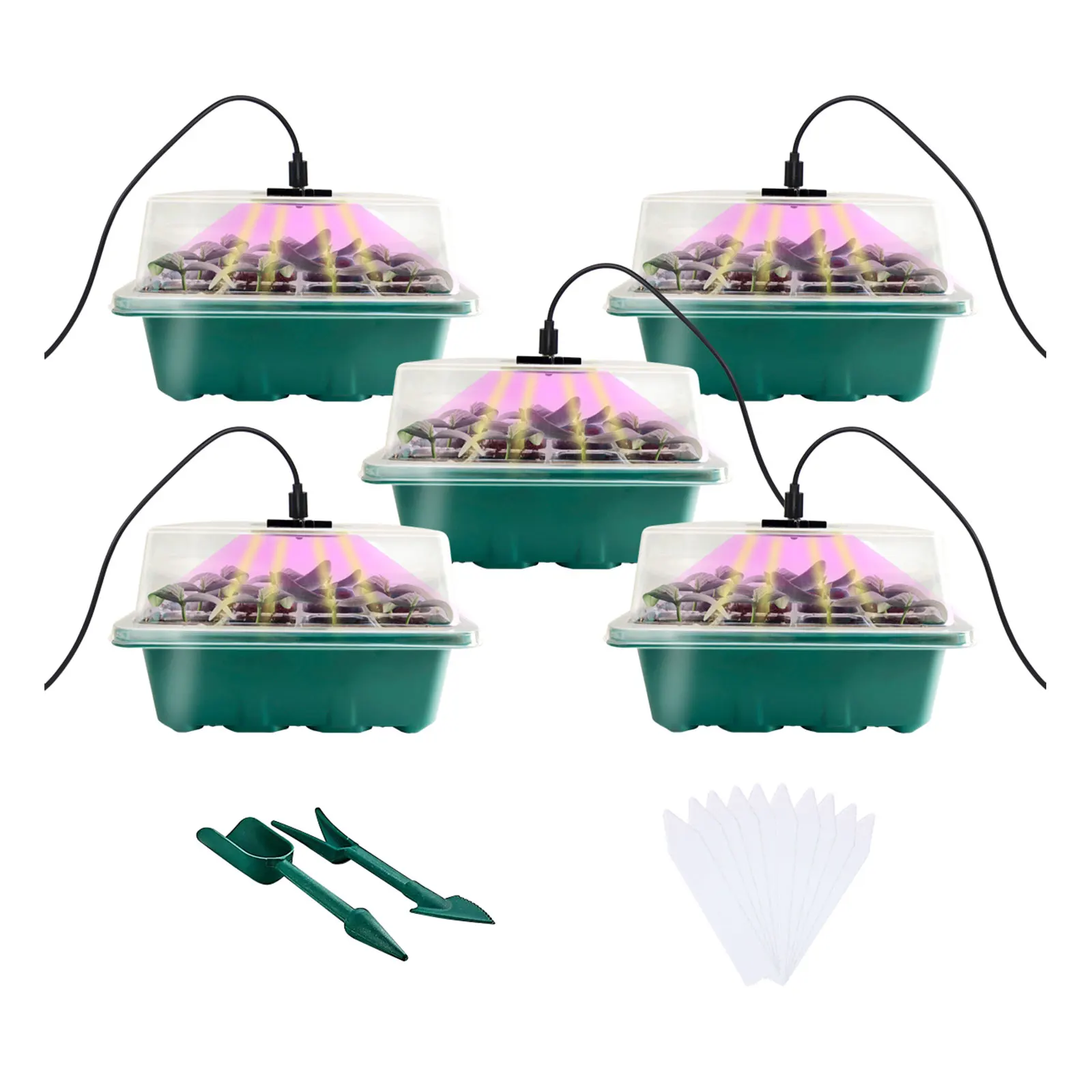 

12 Holes Seed Starter Trays with Grow LED Light Nursery Pot Seeding Tray Seed Grow Planter Flowerpots Gardening Tools