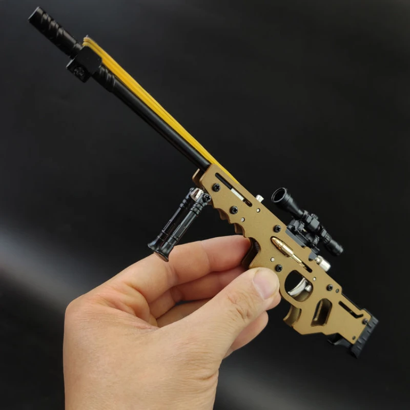 

HBTOYS AWM Mini Small Sprayer 8 Bursts of Alloy Rubber Band Toy Gun Miniature Model Ornaments Toy Soft Bullet Gun