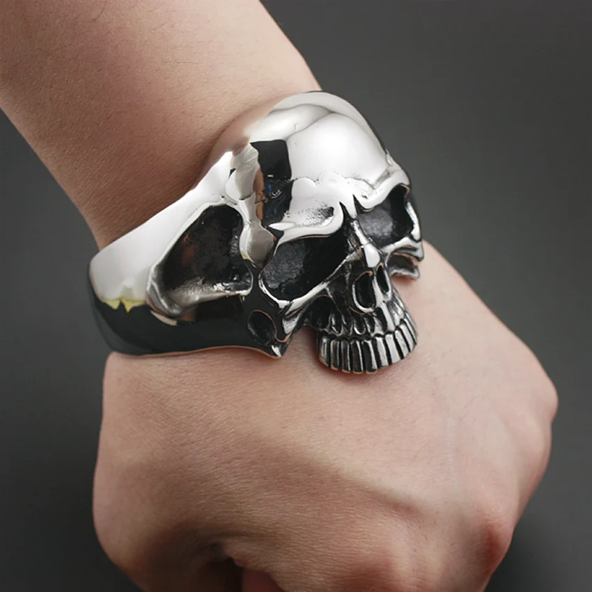 

316L Stainless Steel Huge Heavy Skull Mens Biker Rocker Punk Bracelet Bangle Cuff S100 Pengendara Sepeda Pria Gelang