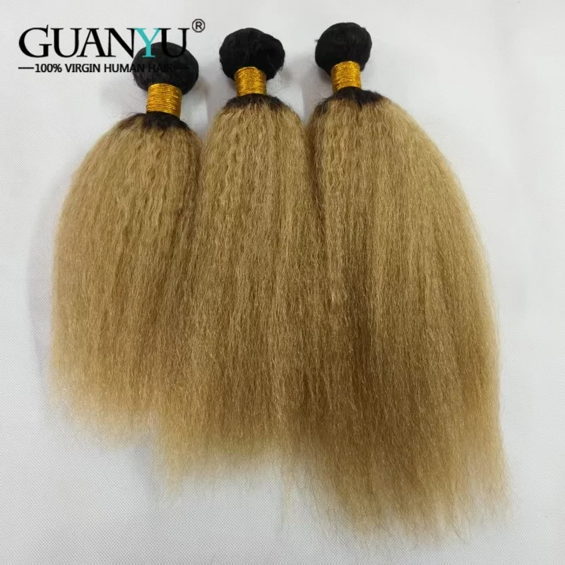 Фото Наборы бразильских прямых волос T1B/27 1B/Honey Blonde Kinky Straight, 3/4 пучка, натуральные человеческие волосы №1