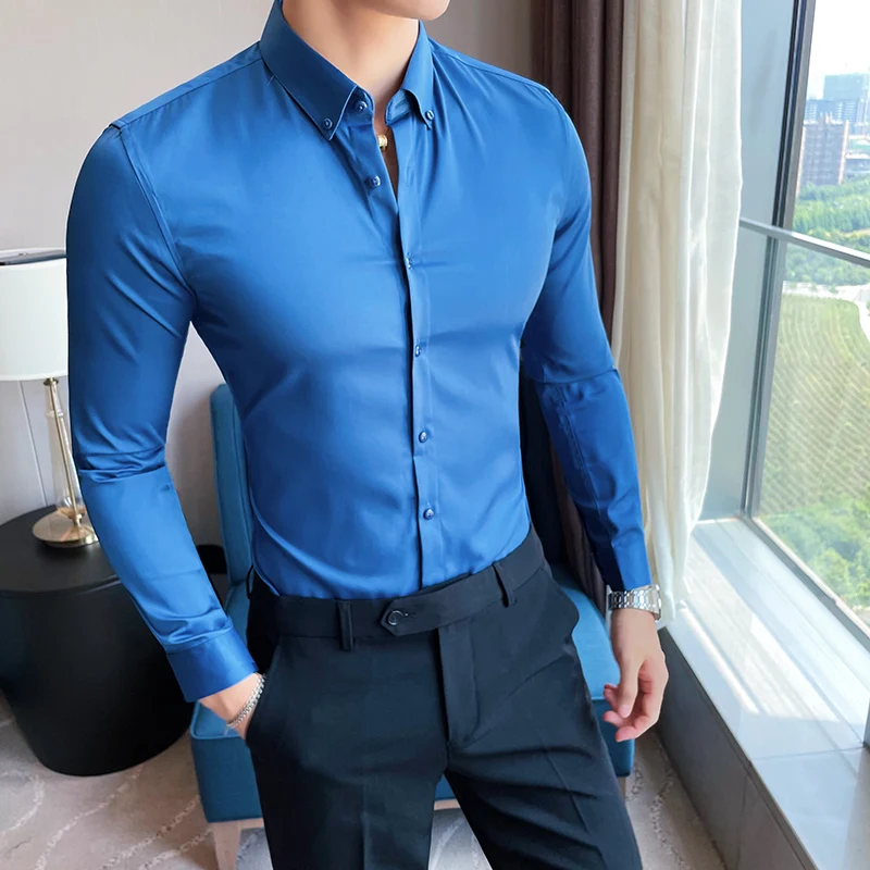

Mens Shirts 2022 Spring New Hot Solid Color Long Sleeve Simple Slim Business Casual Dress Shirts Brand Fashion Mens Clothing