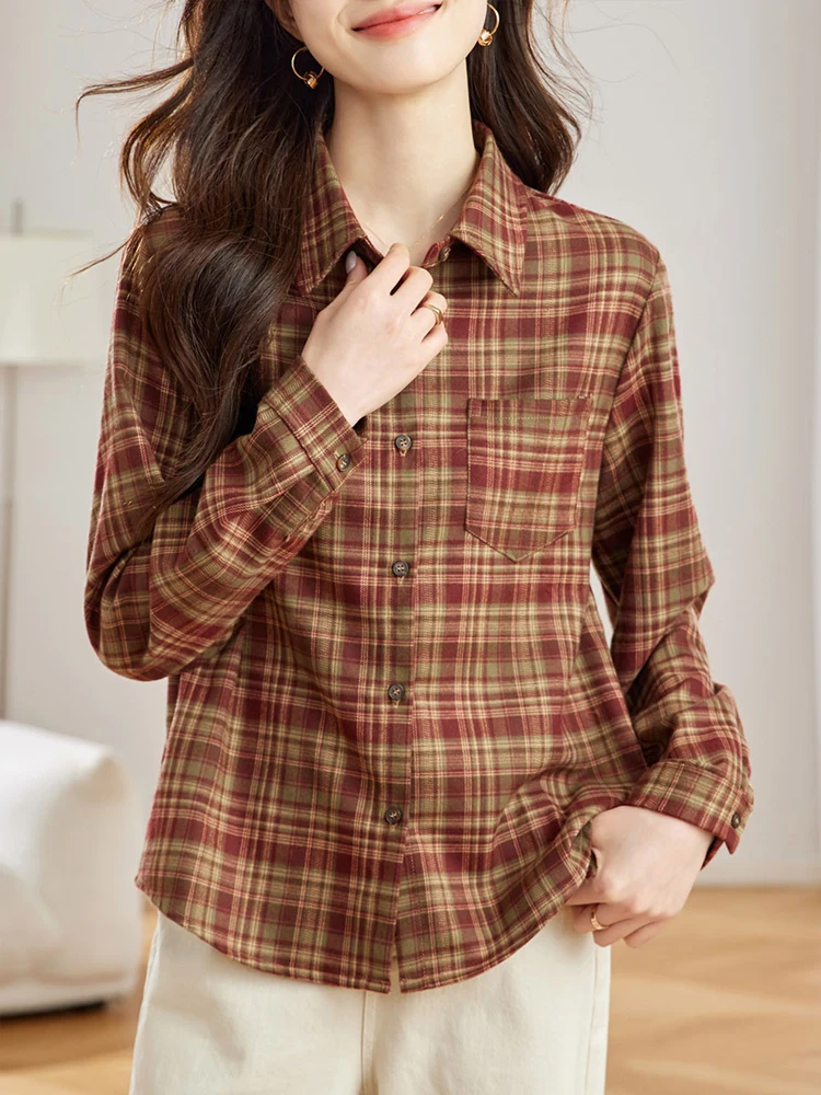 Рубашки в клетку для шлифовки женские рубашки с длинным рукавом осень 2023 новинка