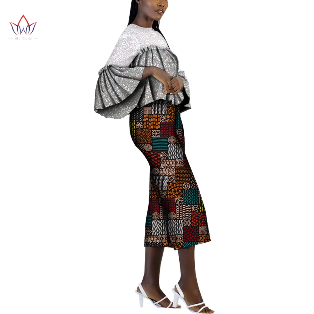 

Dashiki For Women African Bazin Riche Summer Ankara Suits For Female Top And Pants Set Traditional Lotus Sleeve Wear WY8976