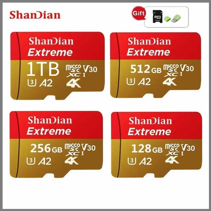 

Large Capacity Micro SD 1TB 512GB 256GB USB Drive Micro SDHC Micro SD SDHC Card C10 U3 A2 V30 4K TF Memory Card + Card Reader
