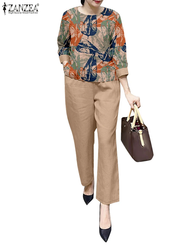 ZANZEA Элегантные женские комплекты рабочих брюк Модная блузка с рукавами 3/4 и