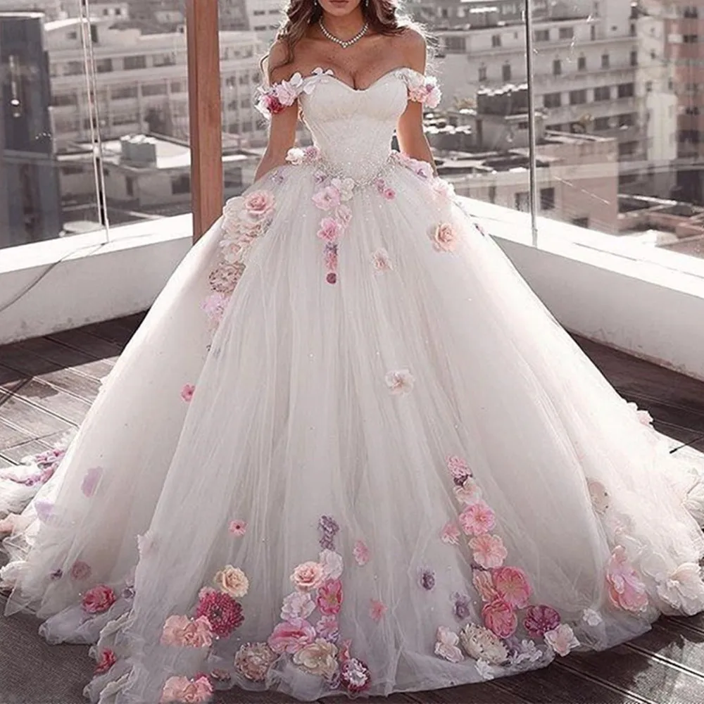 

2022 Elegant Quinceanera Dress Off the Shoulder Princess Long Wedding Brides Engagement Ball Gown Tulle Vestidos De 15 Años