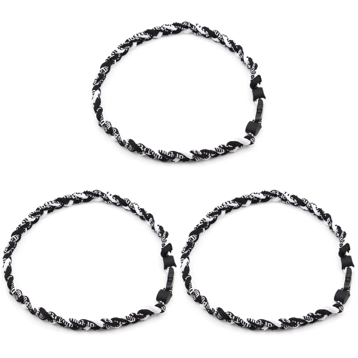 

3pcs Titanium Ionic Braided Sports Necklace for Baseball / Softball / Soccer (Black)