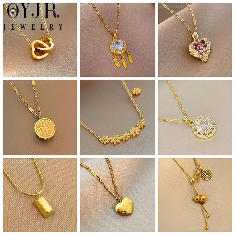 

OYJR Heart Necklace for Women Stainless Steel Clavicle Chain Gold Color Chokers Girls Daisy Pendants Necklaces Halloween Jewelry