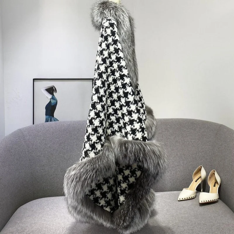 2023 Autumn and Winter Faux Fur Coat Women Loose Casual Houndstooth Thickened Double-sided Wear Temperament Ladies Shawl Hair