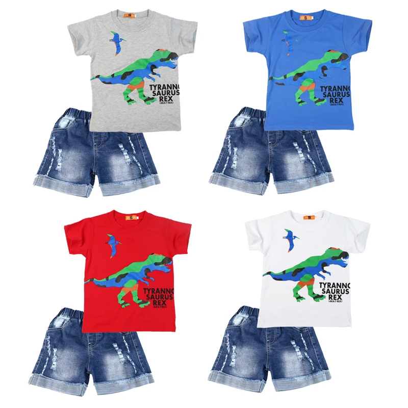 

New Fashion Kids Clothing Children Summer Short Sleeve T-shirt Shorts Set Baby Boys Clothes Suits T shirt Tops Denim Shorts Set
