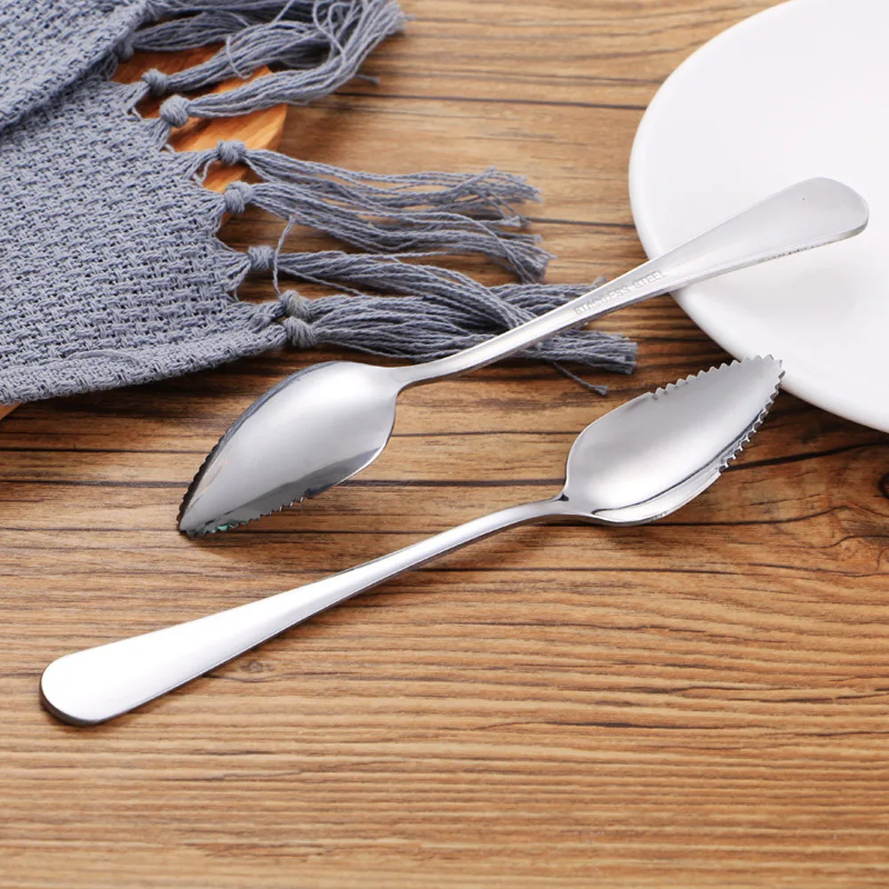 

Home Thick Stainless Steel Grapefruit Spoon Ice Cream Dessert Spoon Serrated Edge Fruit Coffee Stirring Spoons Tea Spoons